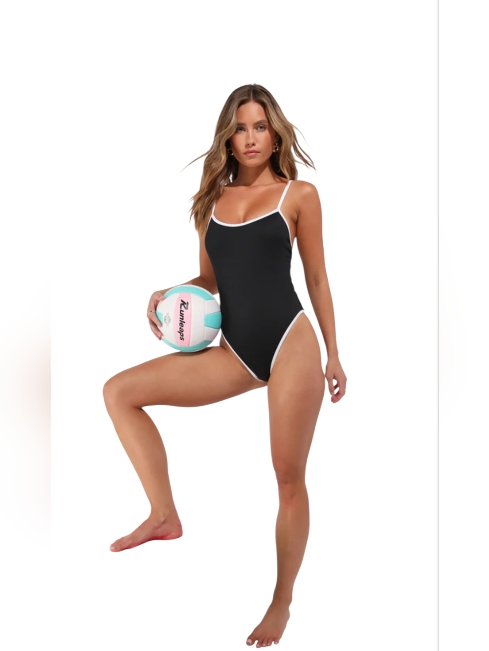 Dippin Daisys Star Black and White Ribbed Backless One-Piece Swimsuit Sz M